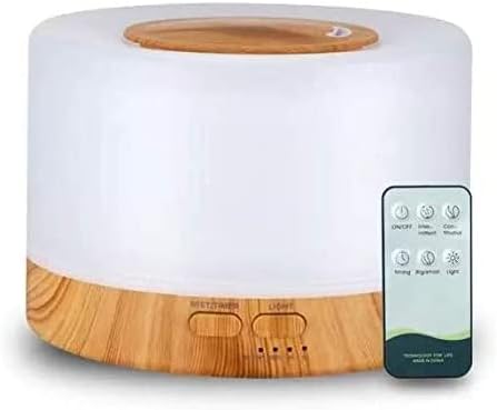 ifusor De Aromas, Umidificador De Ar Ultra-Sônico 500Ml, Difusor De Óleo Essencial, Abajur Led, Lâmpada Colorida Com Controle Remoto (Madeira Clara)